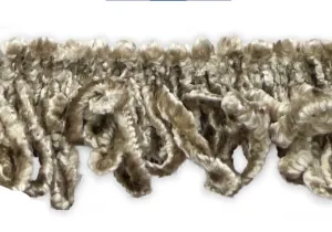 1 1/4" Plush Khaki Fringed Chenille Trim (Made in USA)