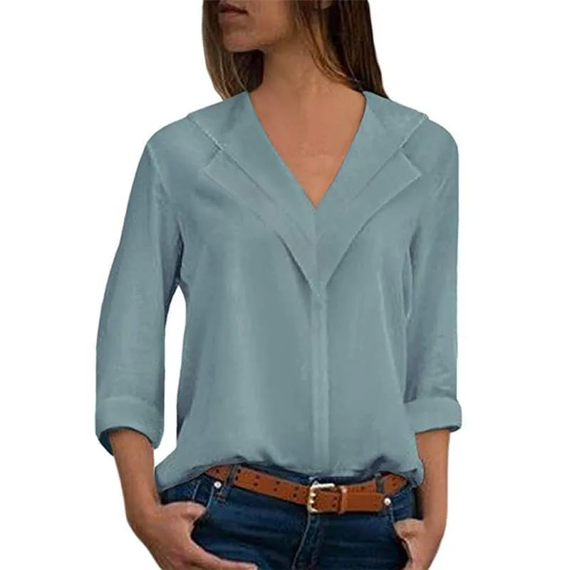 3/4 Sleeve V-neck Loose Blouse