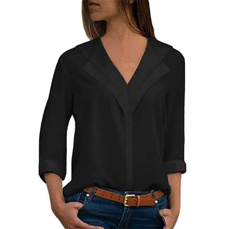 3/4 Sleeve V-neck Loose Blouse