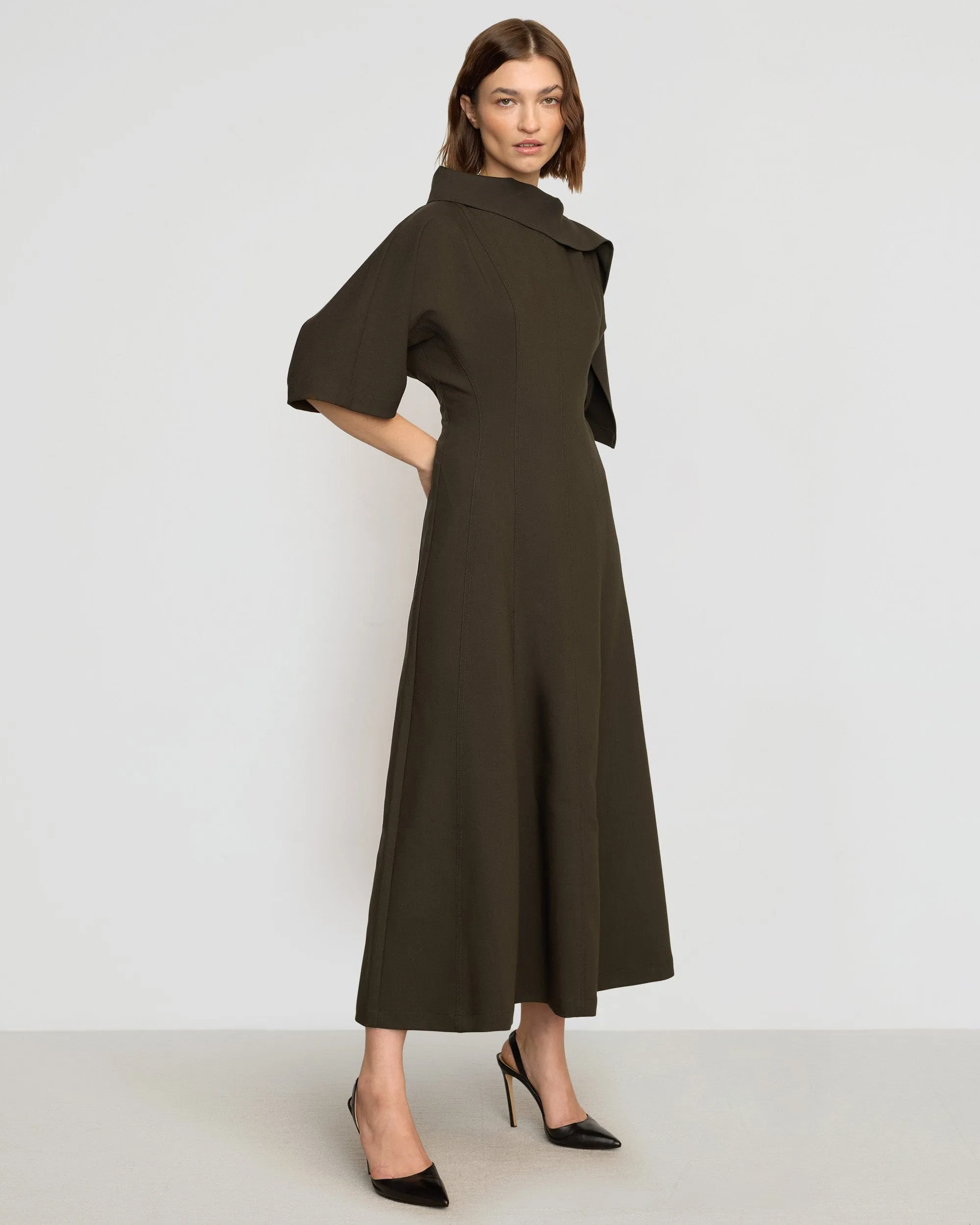 Addison Foldover Scarf-Neck Dress