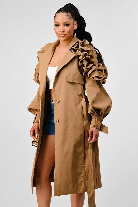 All the Frills- Ruffles Trench Coat- Regular Size