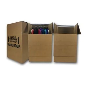 Amazon Basics Wardrobe Clothing Moving Boxes with Bar, 3 Pack, Brown, 20" x 20" x 34"