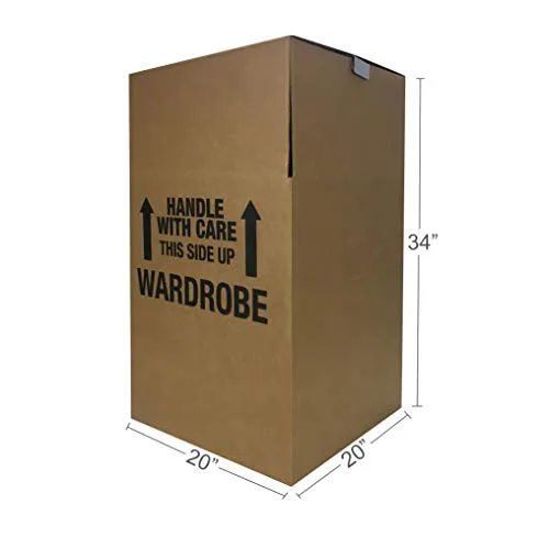 Amazon Basics Wardrobe Clothing Moving Boxes with Bar, 3 Pack, Brown, 20" x 20" x 34"