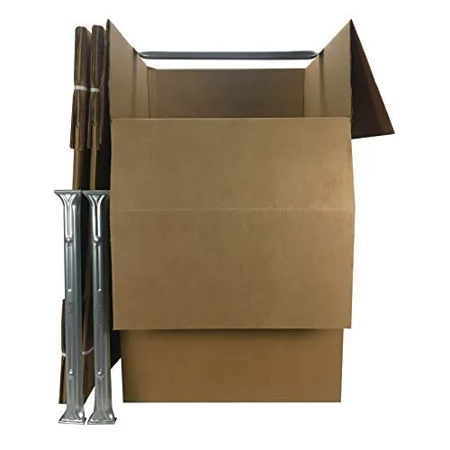 Amazon Basics Wardrobe Clothing Moving Boxes with Bar, 3 Pack, Brown, 20" x 20" x 34"