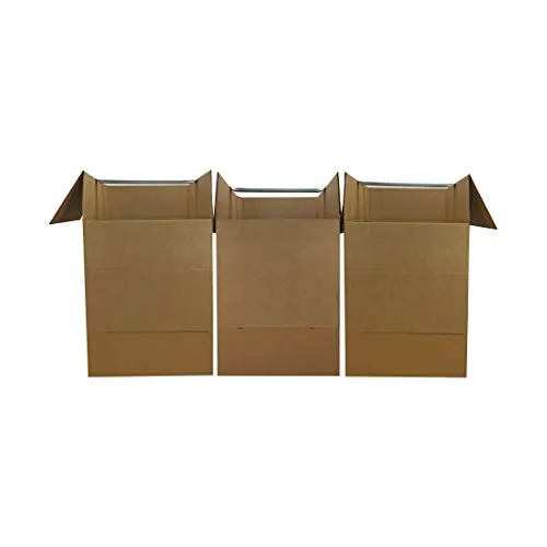 Amazon Basics Wardrobe Clothing Moving Boxes with Bar, 3 Pack, Brown, 20" x 20" x 34"