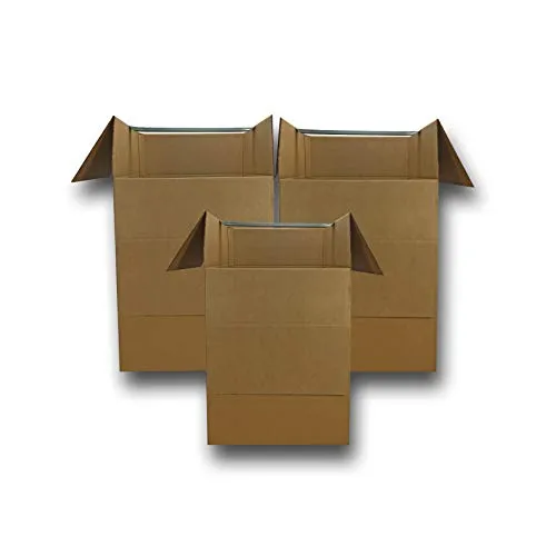 Amazon Basics Wardrobe Clothing Moving Boxes with Bar, 3 Pack, Brown, 20" x 20" x 34"