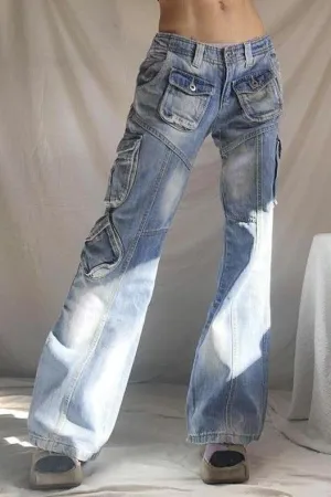 American washed multi-pocket jeans pants