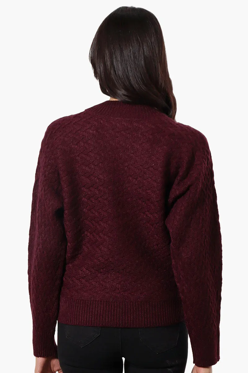 Beechers Brook Cable Knit Mock Neck Pullover Sweater - Burgundy