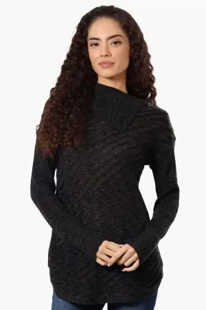 Beechers Brook Shoulder Button Split Neck Pullover Sweater - Black