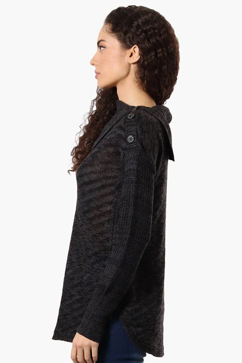 Beechers Brook Shoulder Button Split Neck Pullover Sweater - Black