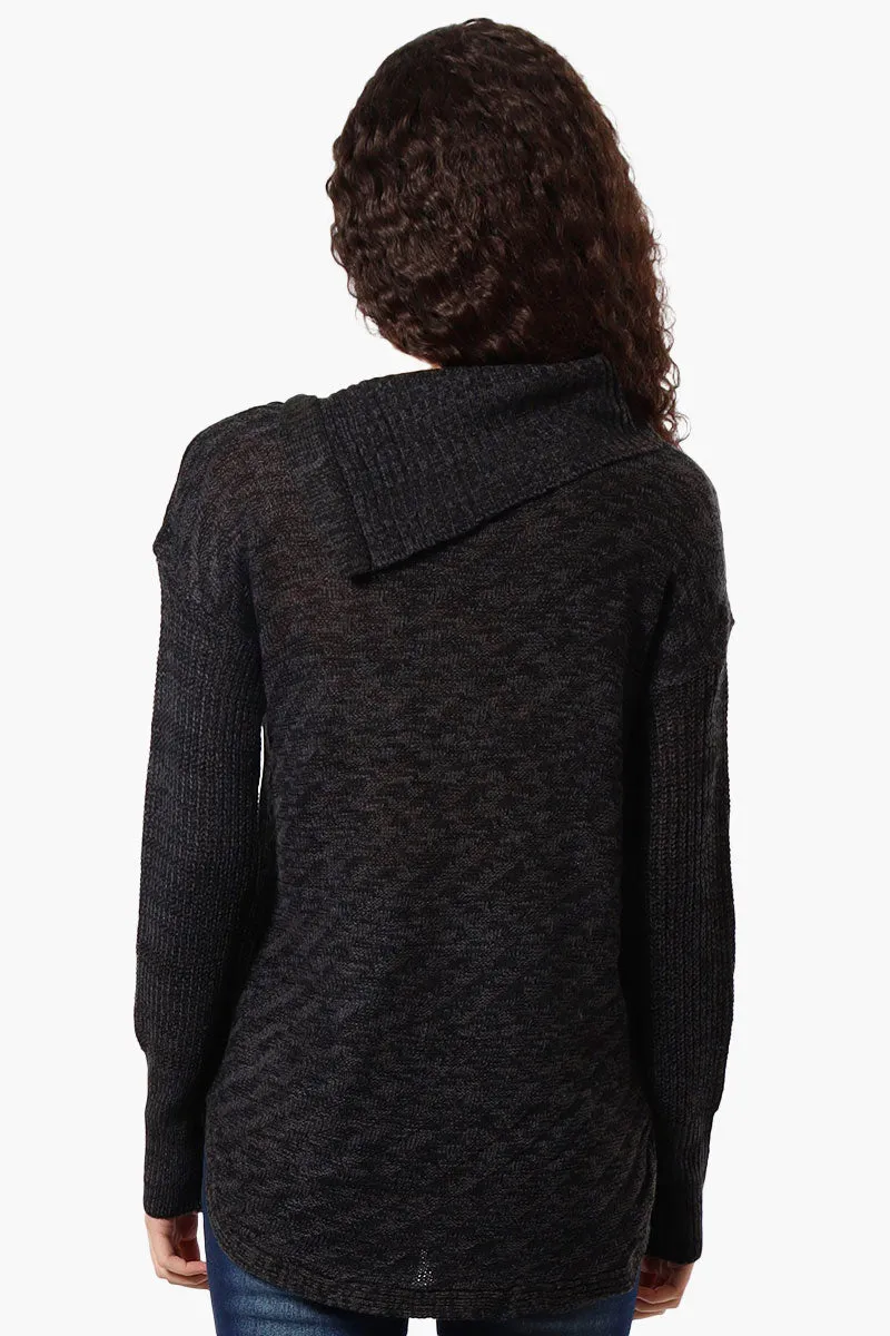 Beechers Brook Shoulder Button Split Neck Pullover Sweater - Black