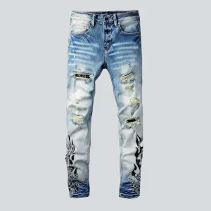 Black flame print men jeans