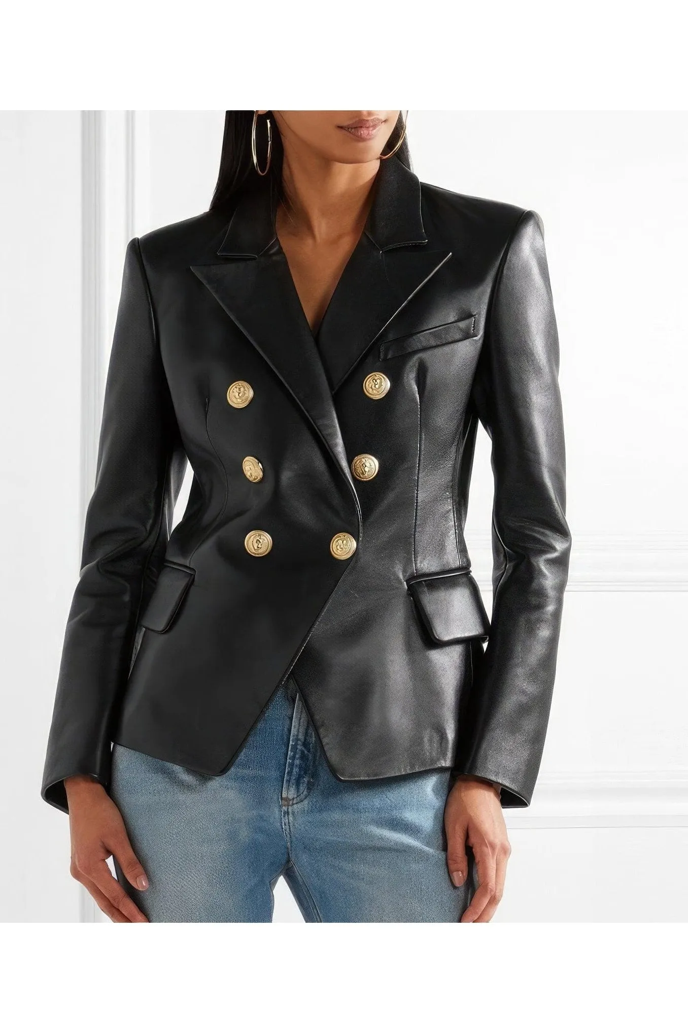 Black Real Sheepskin Leather Blazer | Made to Order