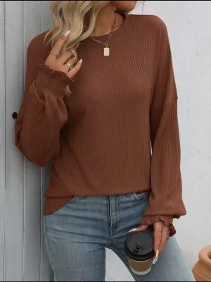 Blouse - Long Sleeved Sweater, Caramel