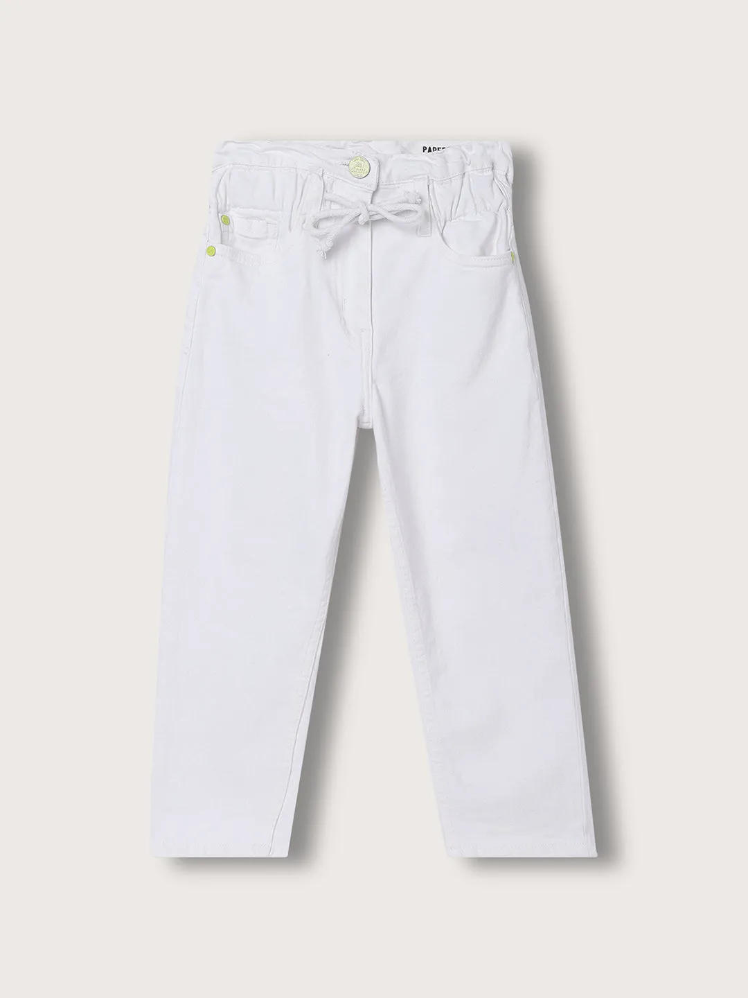 Blue Giraffe Girls White Solid Regular Fit Jeans