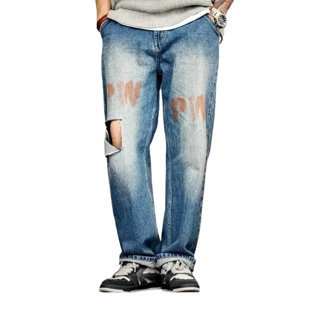 Boho style painted baggy jeans for men