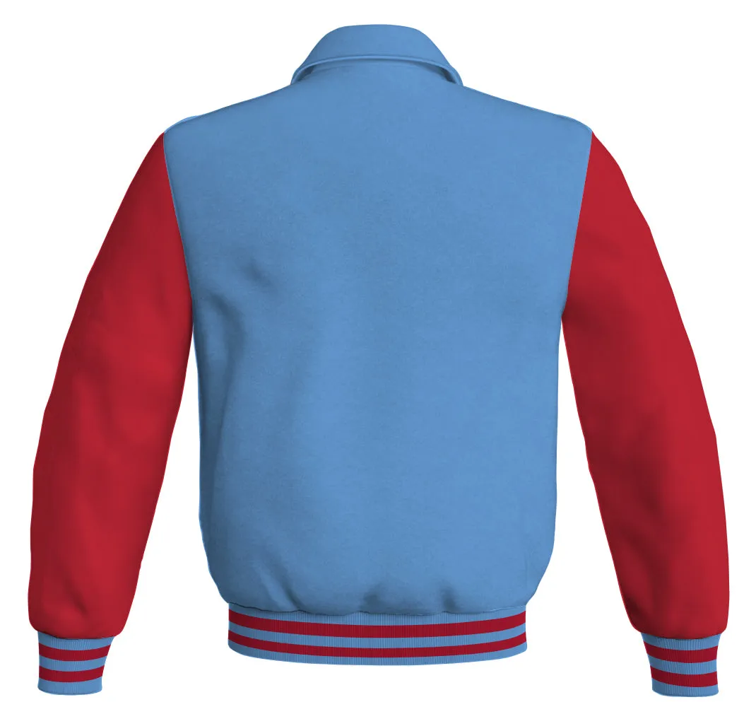 Bomber Classic Jacket Sky Blue Body and Red Leather Sleeves