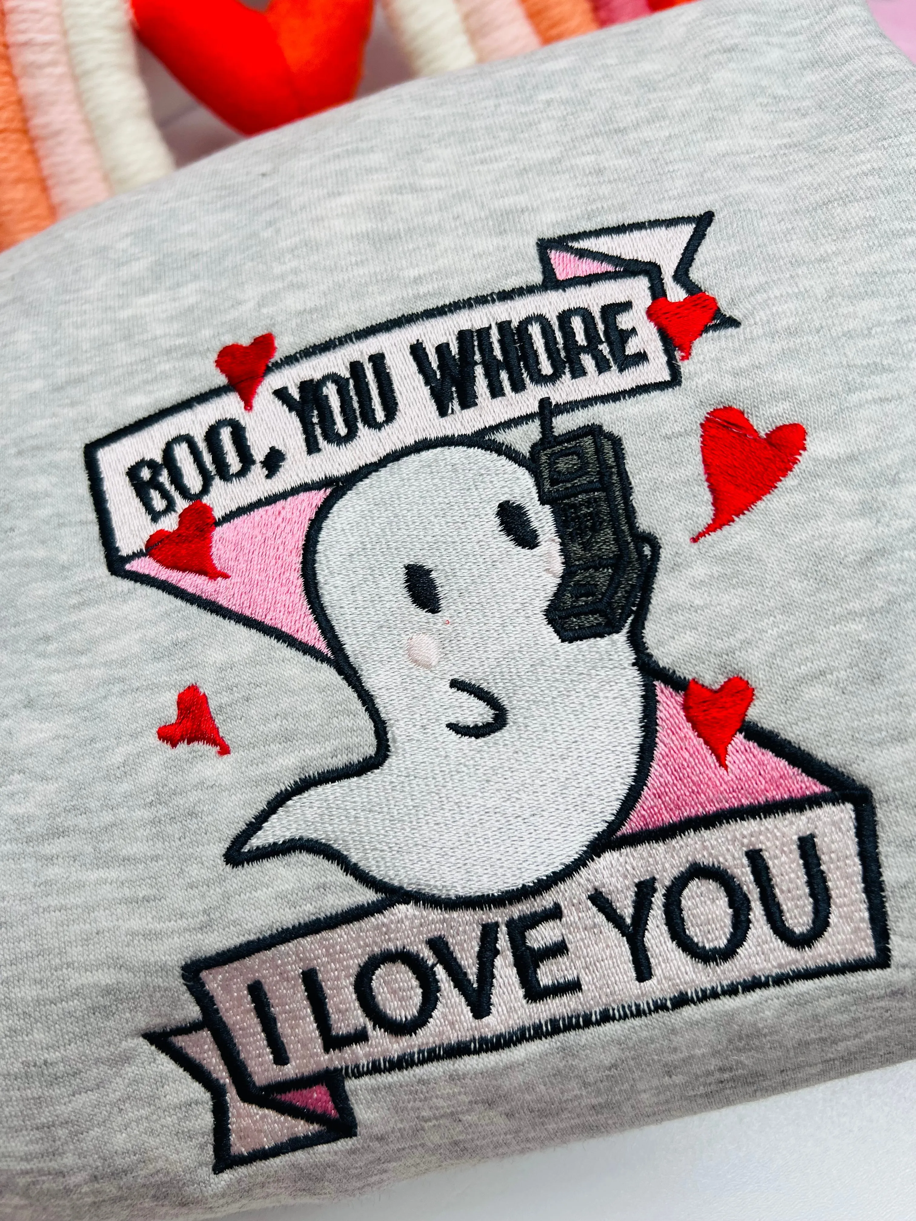 Boo Embroidered Sweatshirt |  Boo Valentines Embroidered Sweatshirts