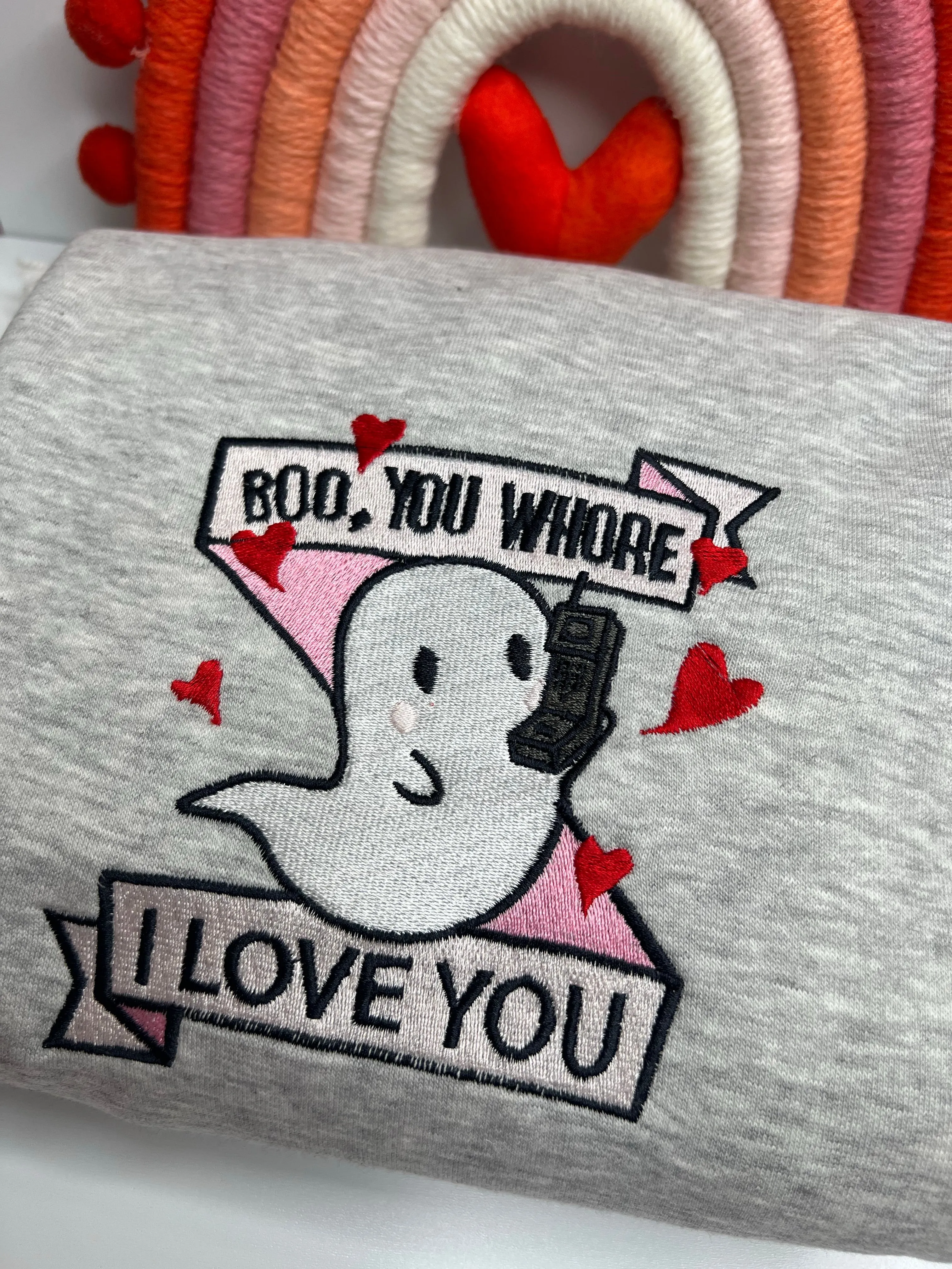 Boo Embroidered Sweatshirt |  Boo Valentines Embroidered Sweatshirts