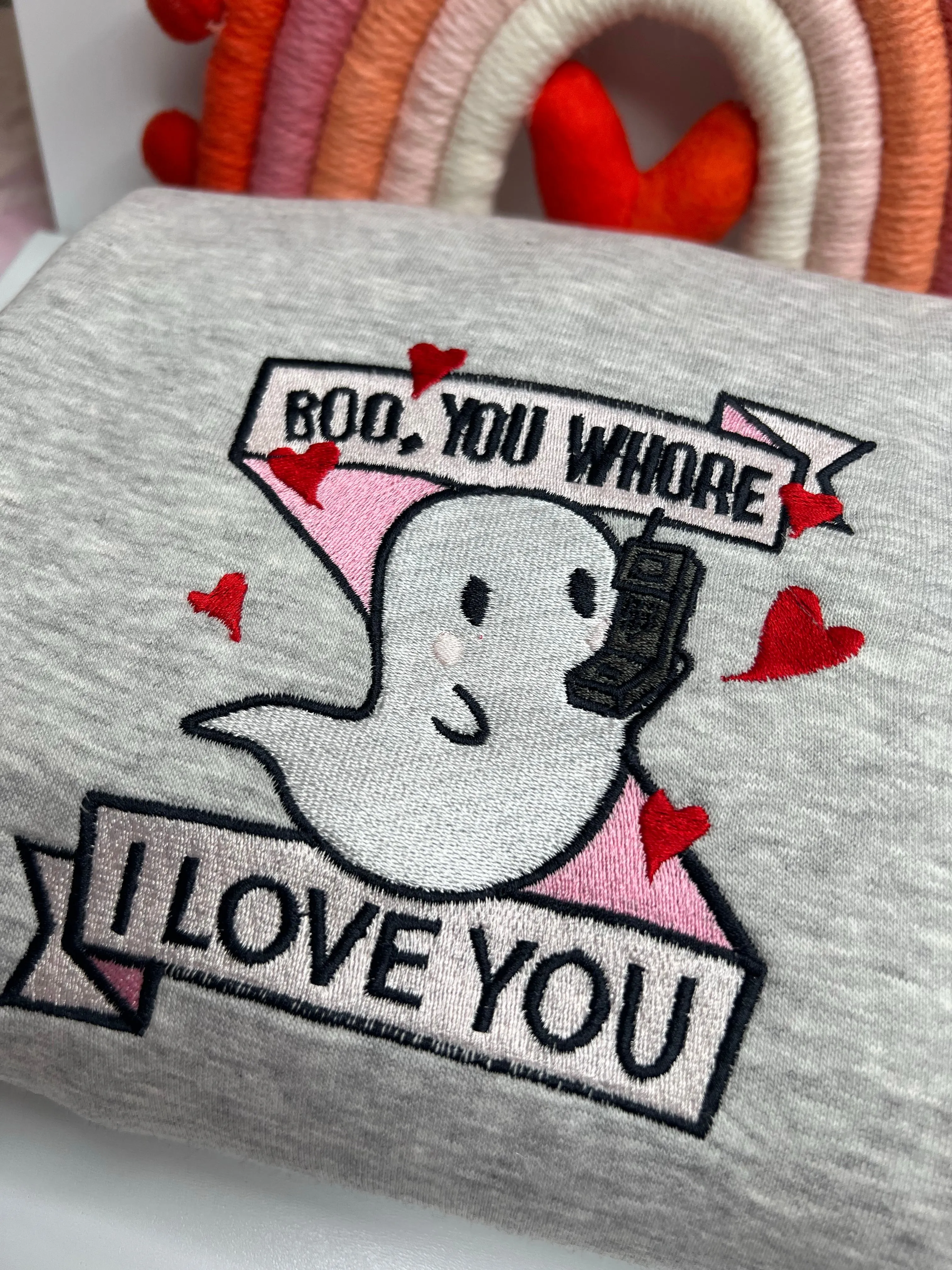 Boo Embroidered Sweatshirt |  Boo Valentines Embroidered Sweatshirts