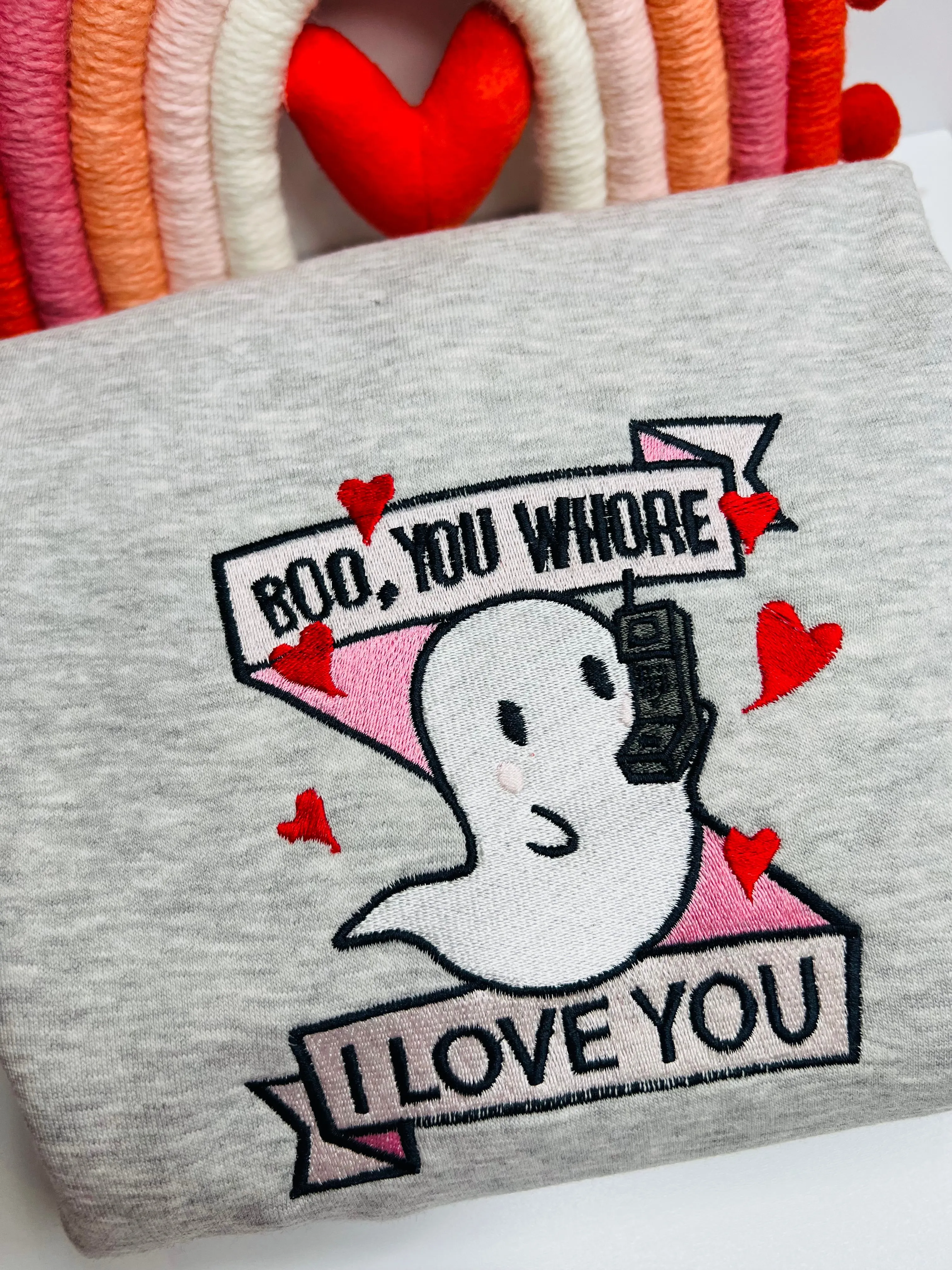 Boo Embroidered Sweatshirt |  Boo Valentines Embroidered Sweatshirts