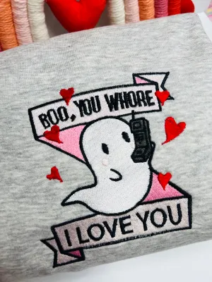 Boo Embroidered Sweatshirt |  Boo Valentines Embroidered Sweatshirts