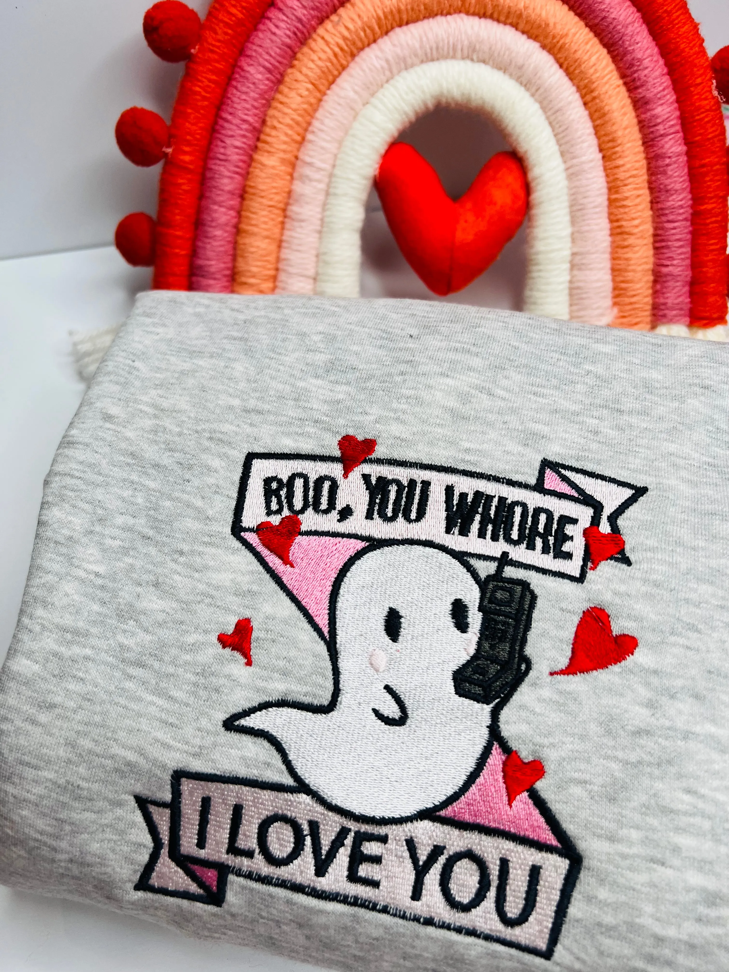 Boo Embroidered Sweatshirt |  Boo Valentines Embroidered Sweatshirts