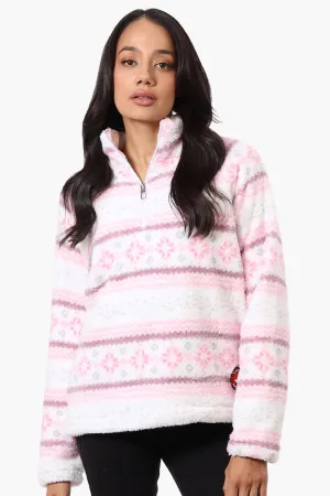 Canada Weather Gear Fair Isle Pattern 1/4 Zip Pullover Sweater - Pink