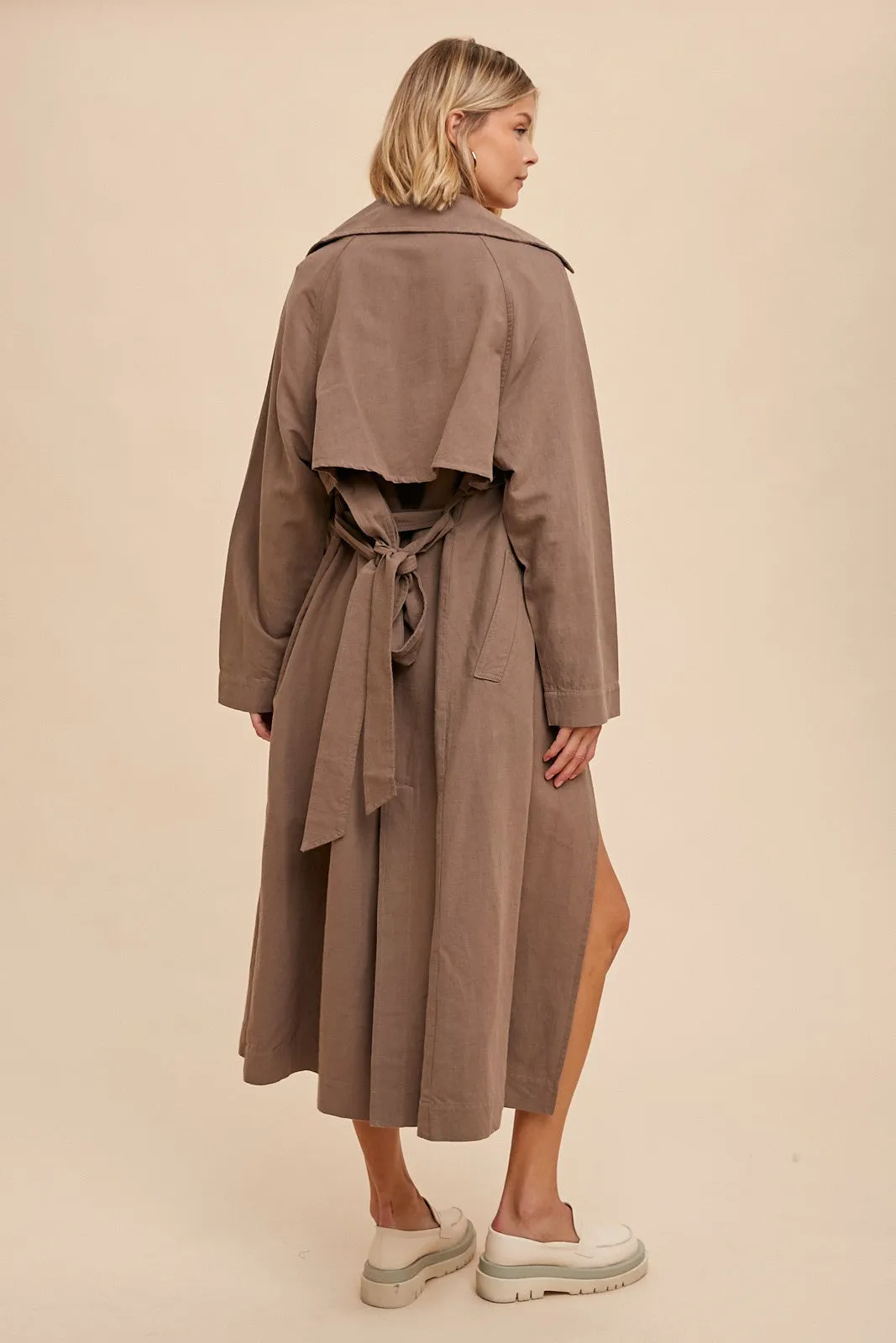 Classic Trench Coat with Belt Waist Tie in Truffle