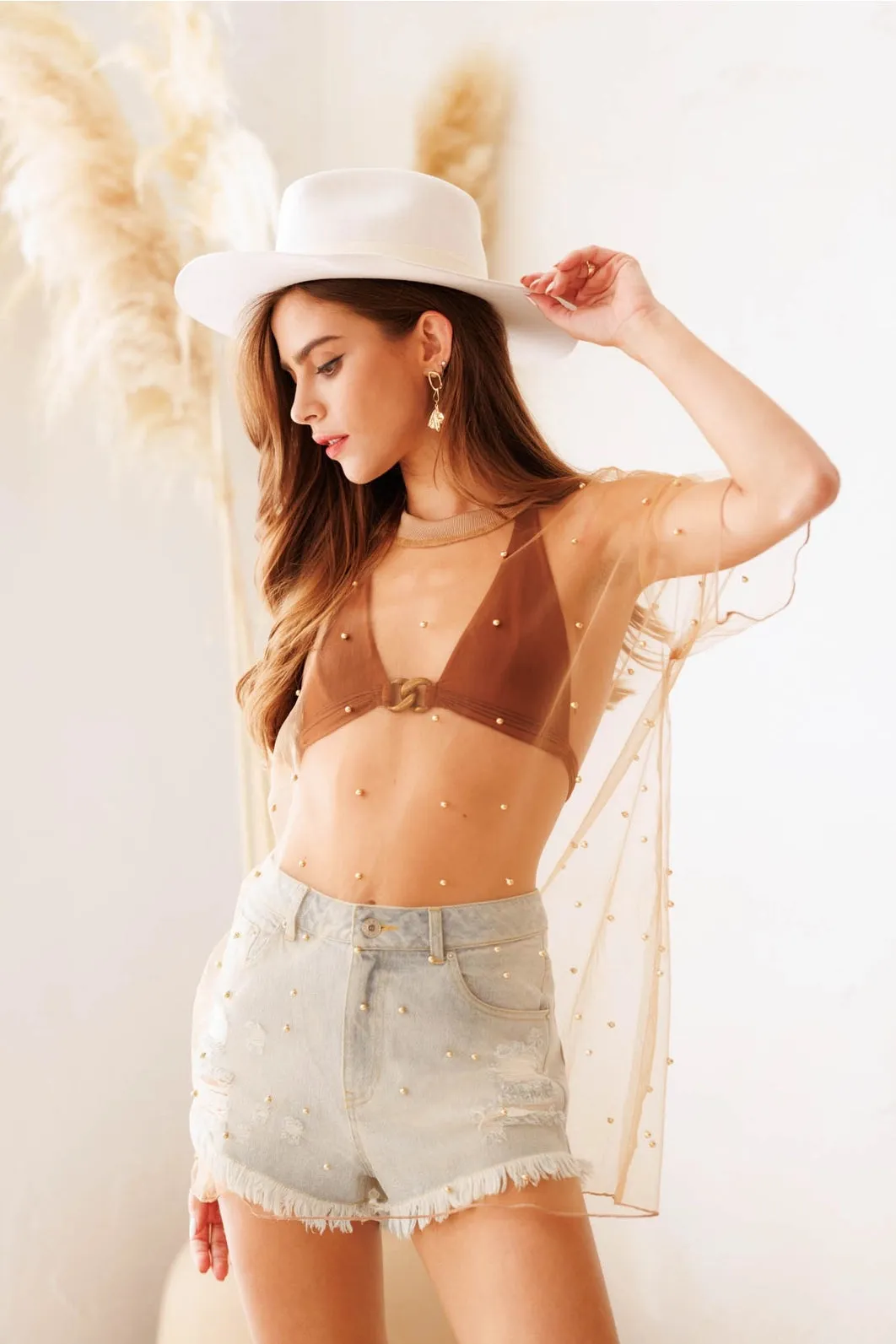 Copper Pearl Mesh Festival Top