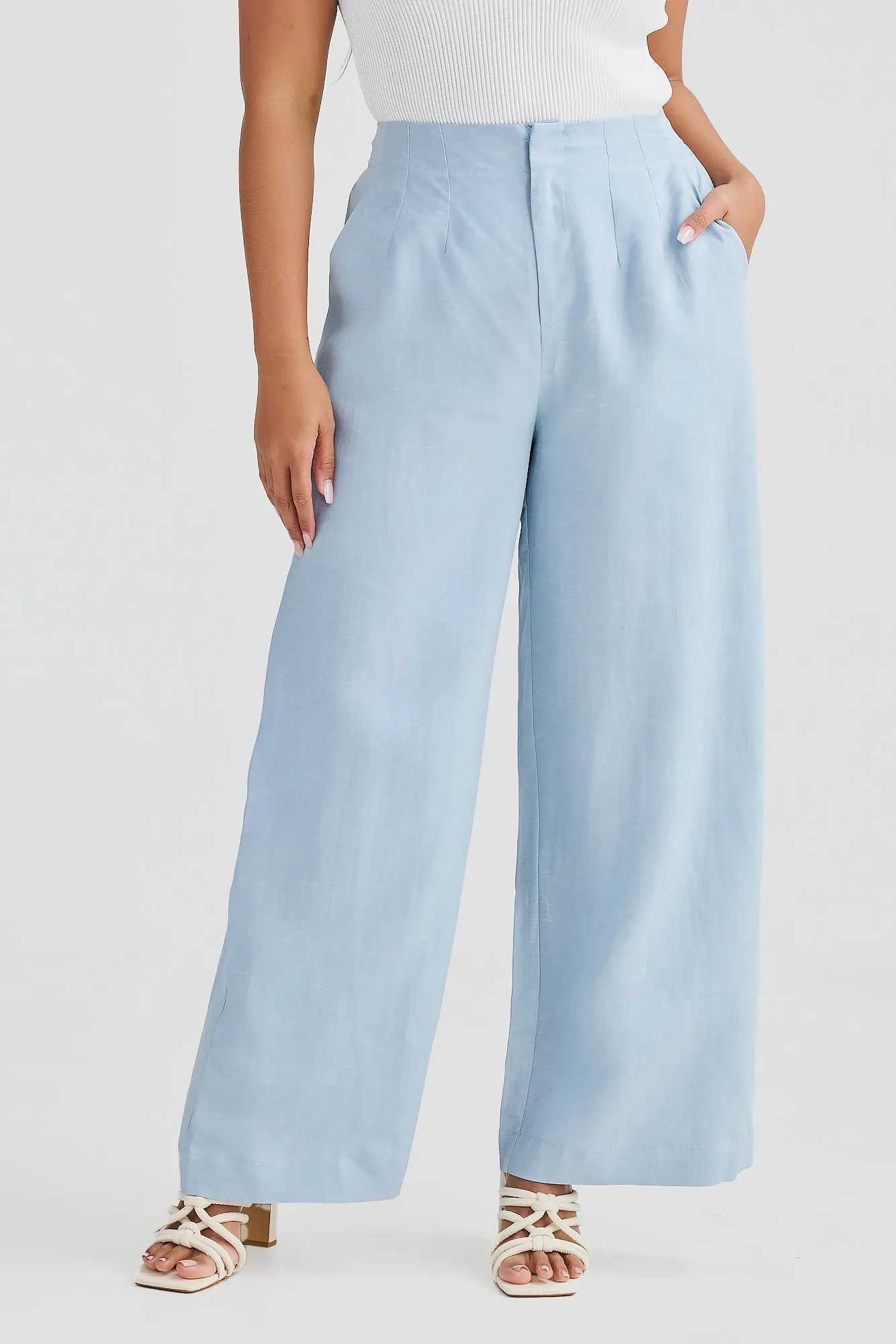 Core Linen Tailored Pant- Powder Blue