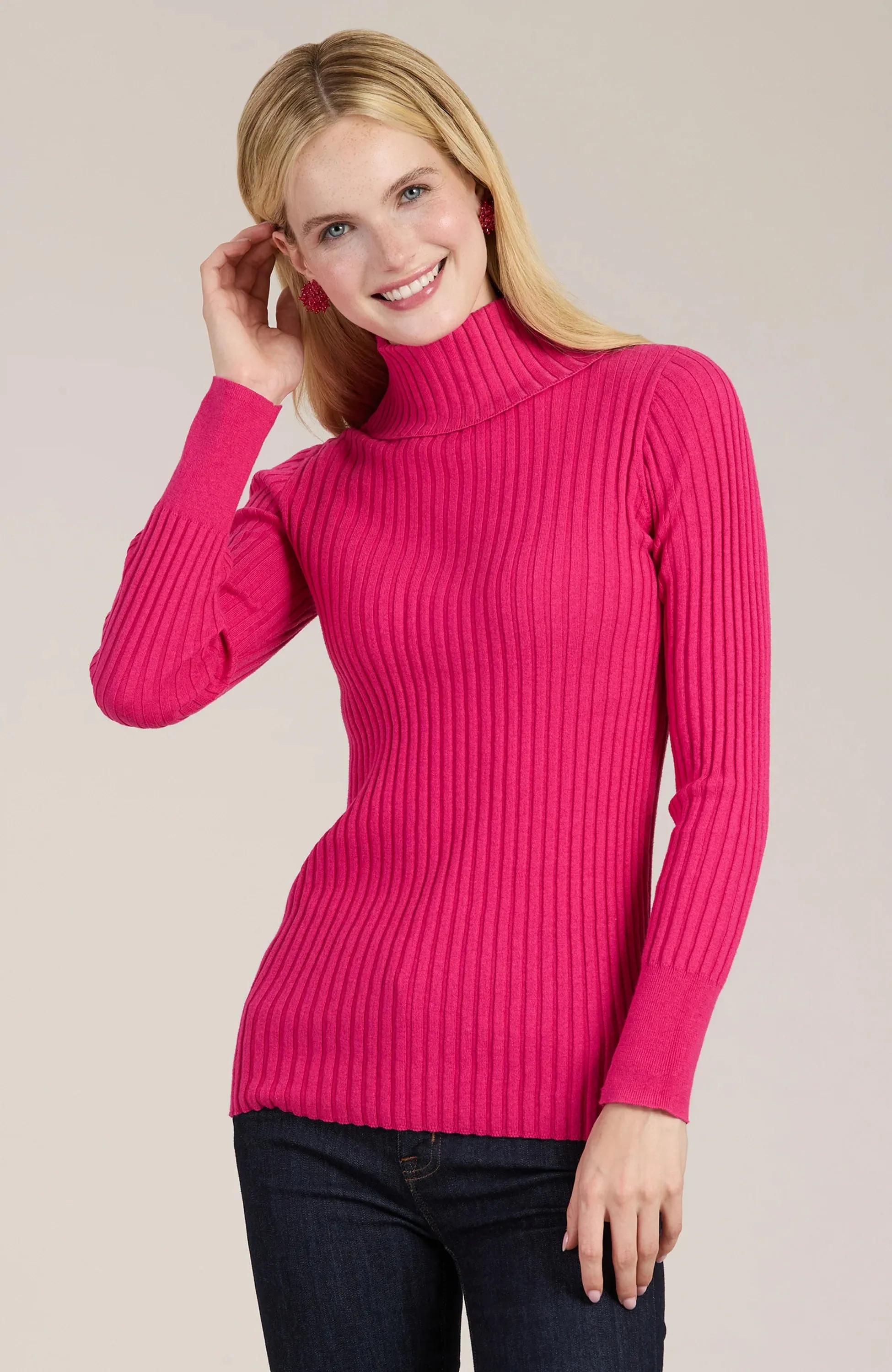 Cotton Cashmere Ribbed Turtleneck