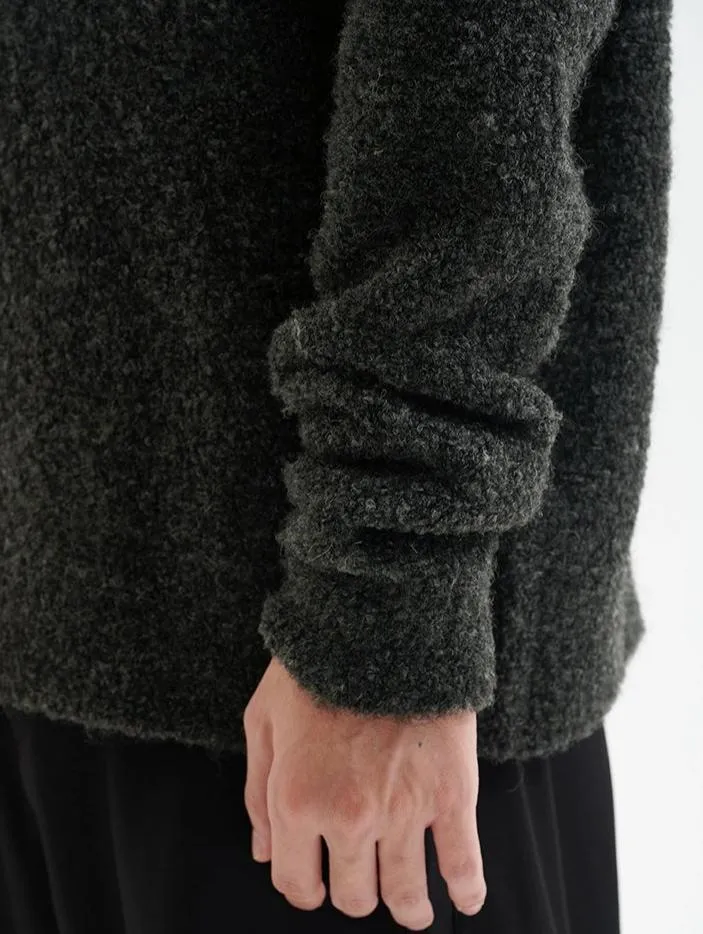 Crew Neck Fuzzy Sweater with Pocket