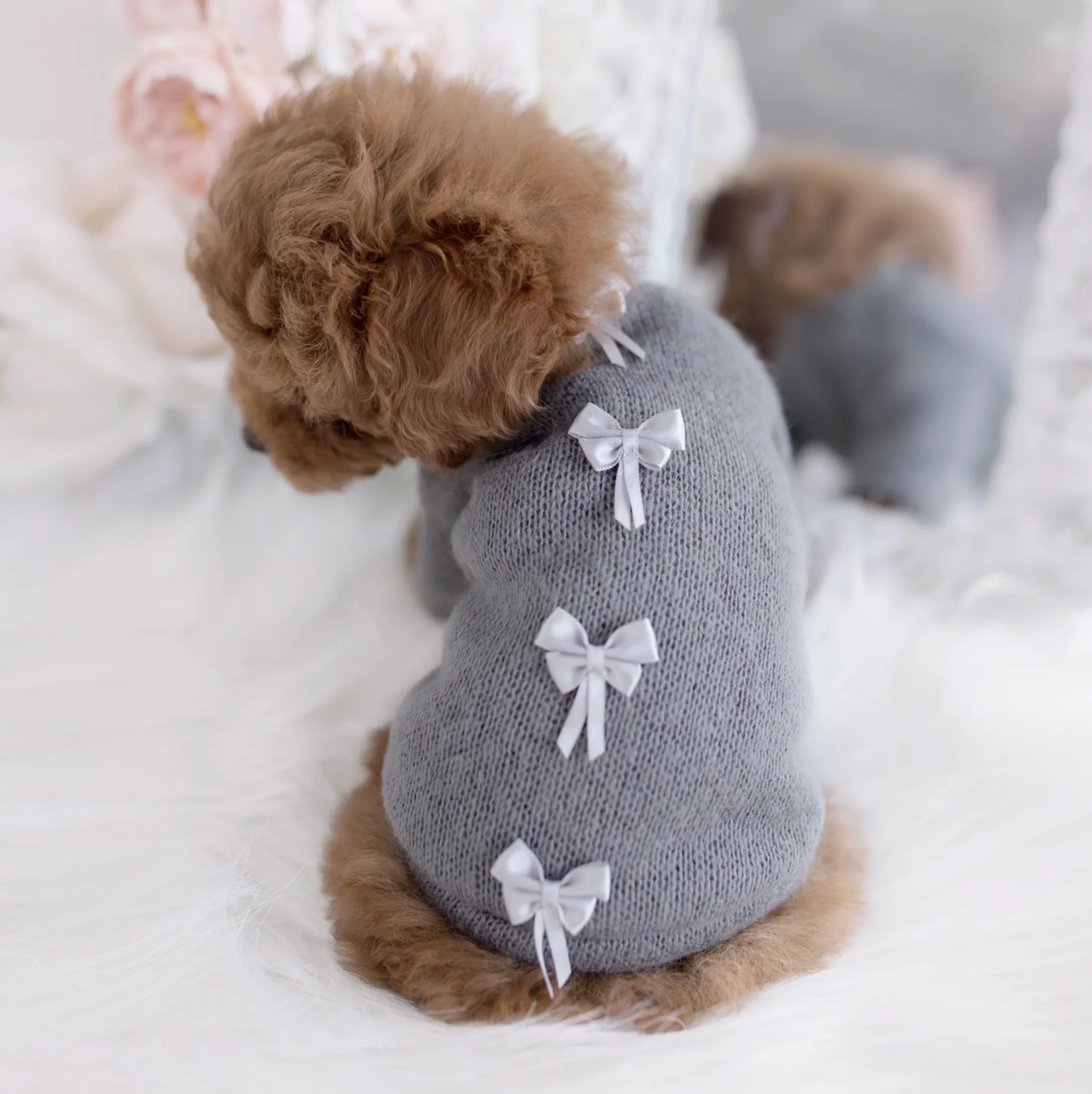 Dainty Bow Dog Sweater - Peach