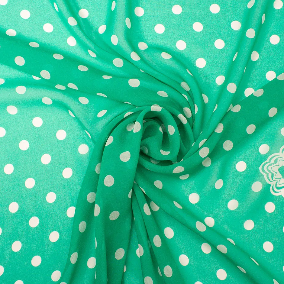 Deep Mint Green Spot & Paisley Printed Silk Georgette