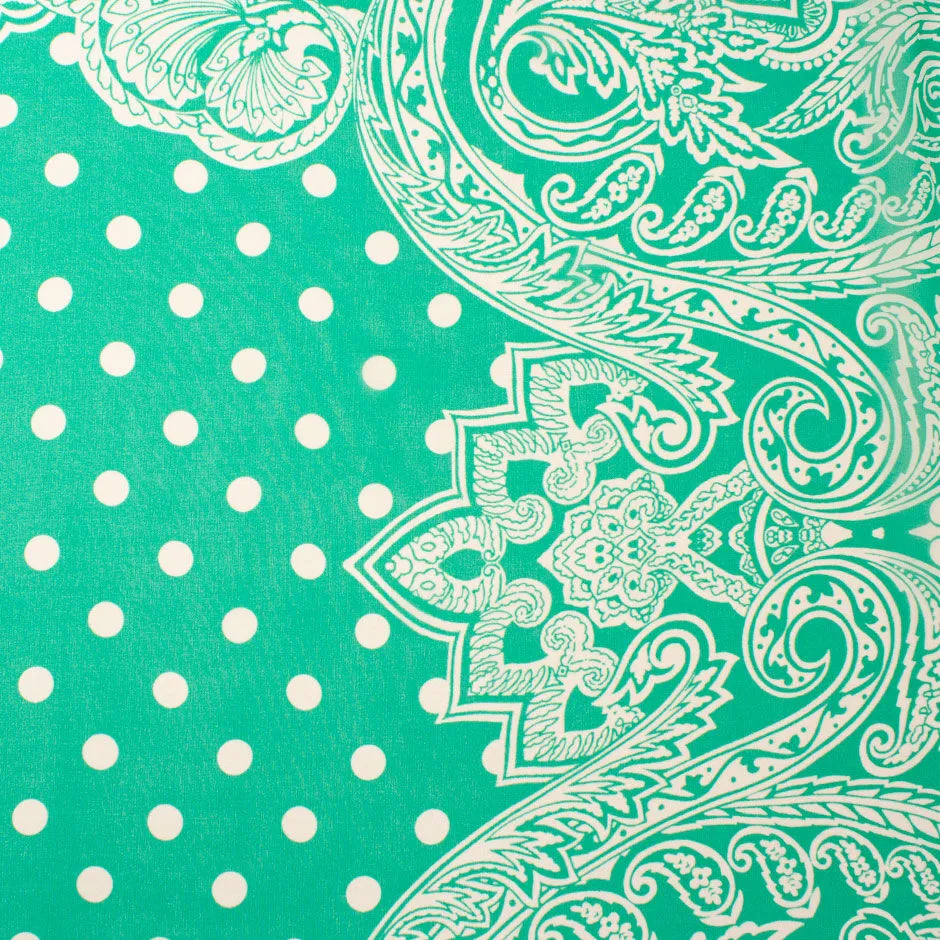 Deep Mint Green Spot & Paisley Printed Silk Georgette