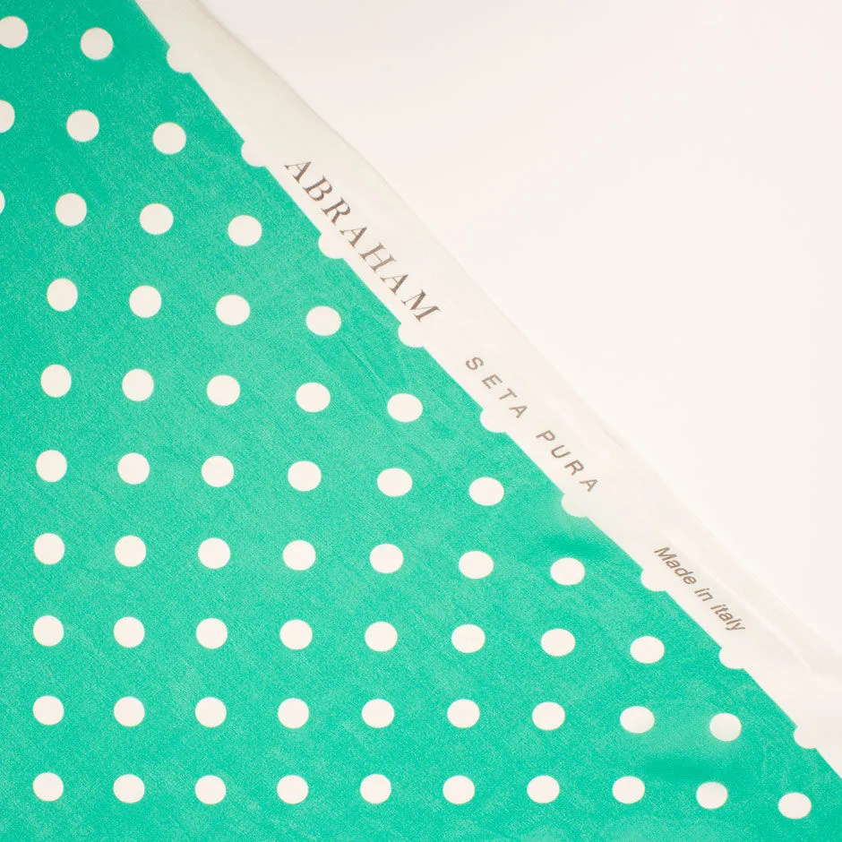 Deep Mint Green Spot & Paisley Printed Silk Georgette