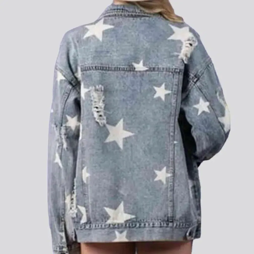 Distressed denim jacket
 for ladies