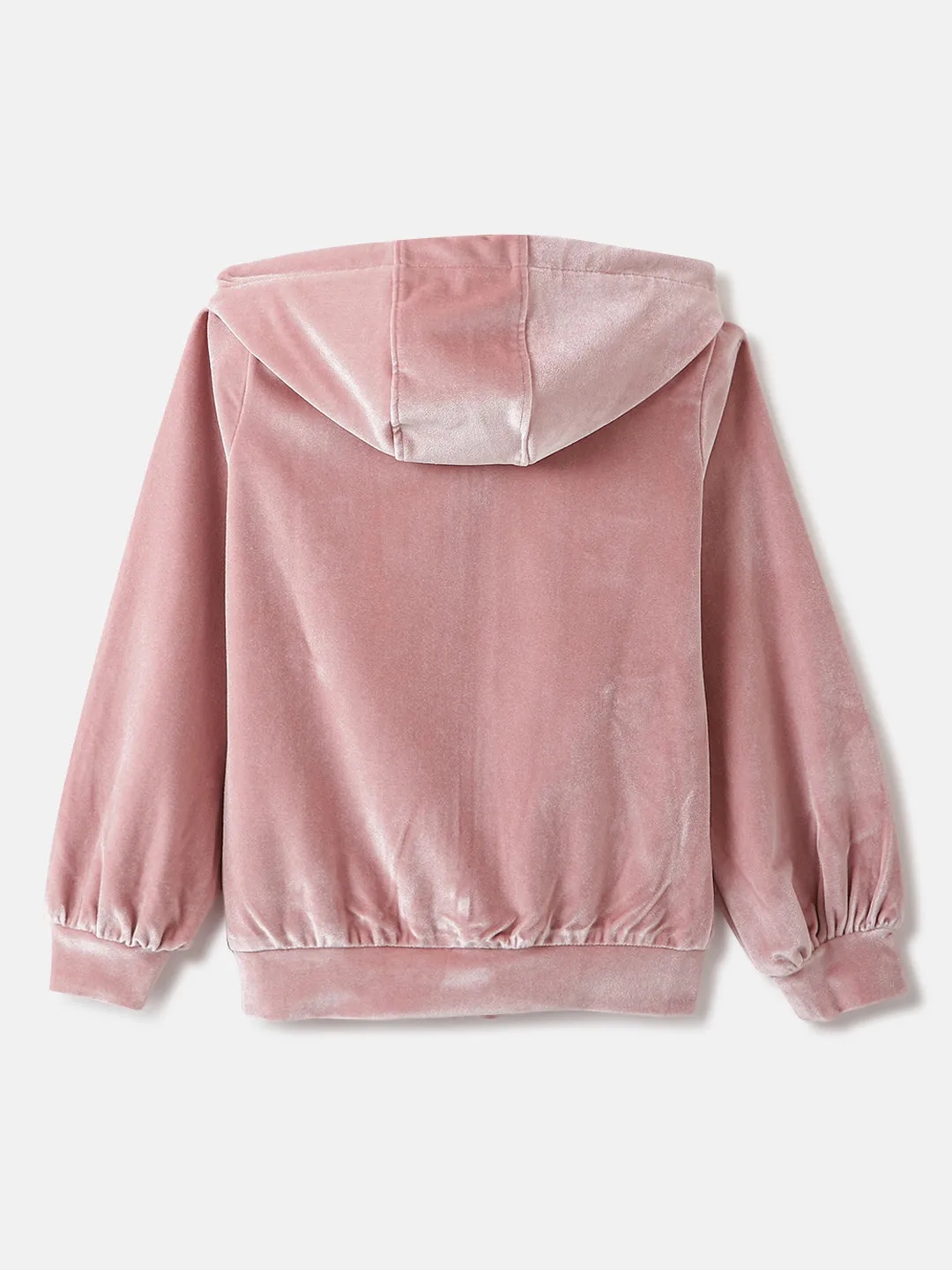 Elle Girls Pink Solid Hooded Full Sleeves Zipped Sweatshirt