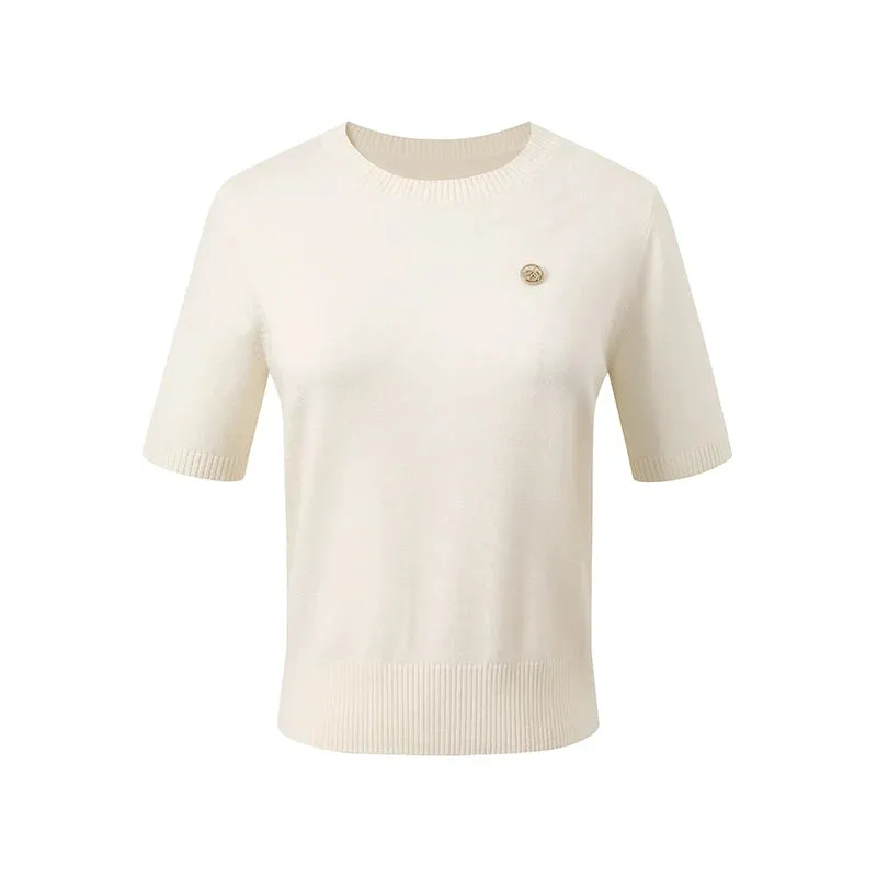 Essential Knit Short Sleeve Sweater - Classic Crew Neck Tee