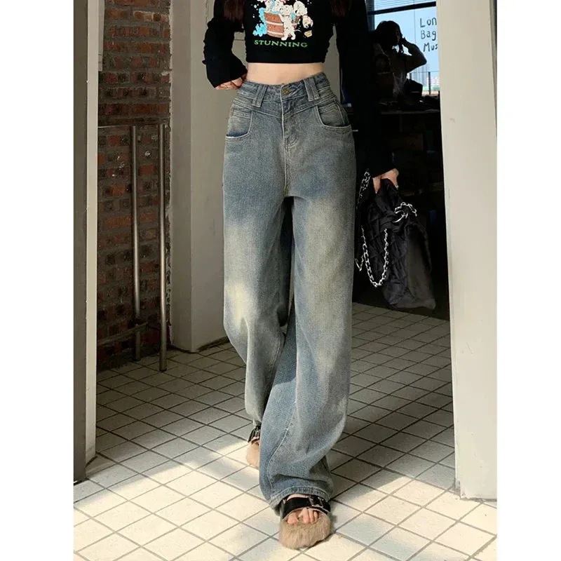 FashionSierra - Casual Loose Straight High Stretch Fashion Four Season Blue Trouser