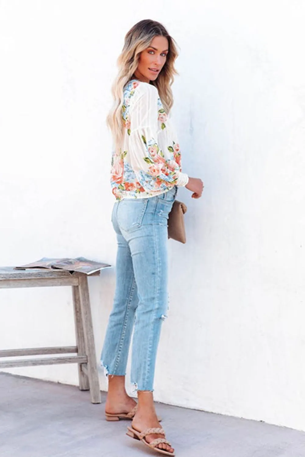 Floral long lantern sleeve Shirt