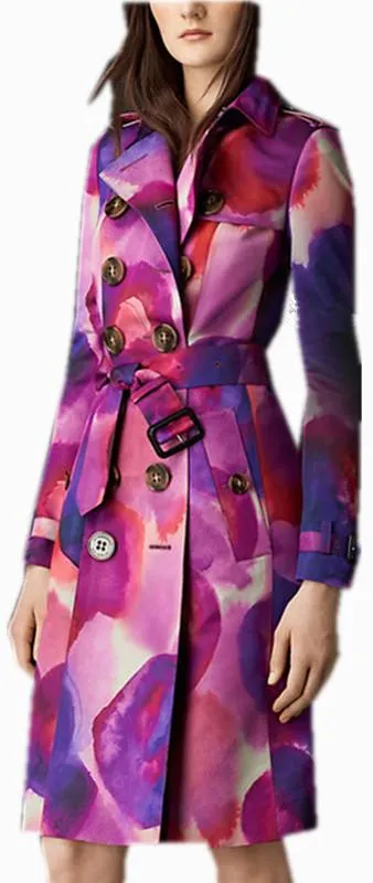 Floral Print Tie-Dye Trench Coat