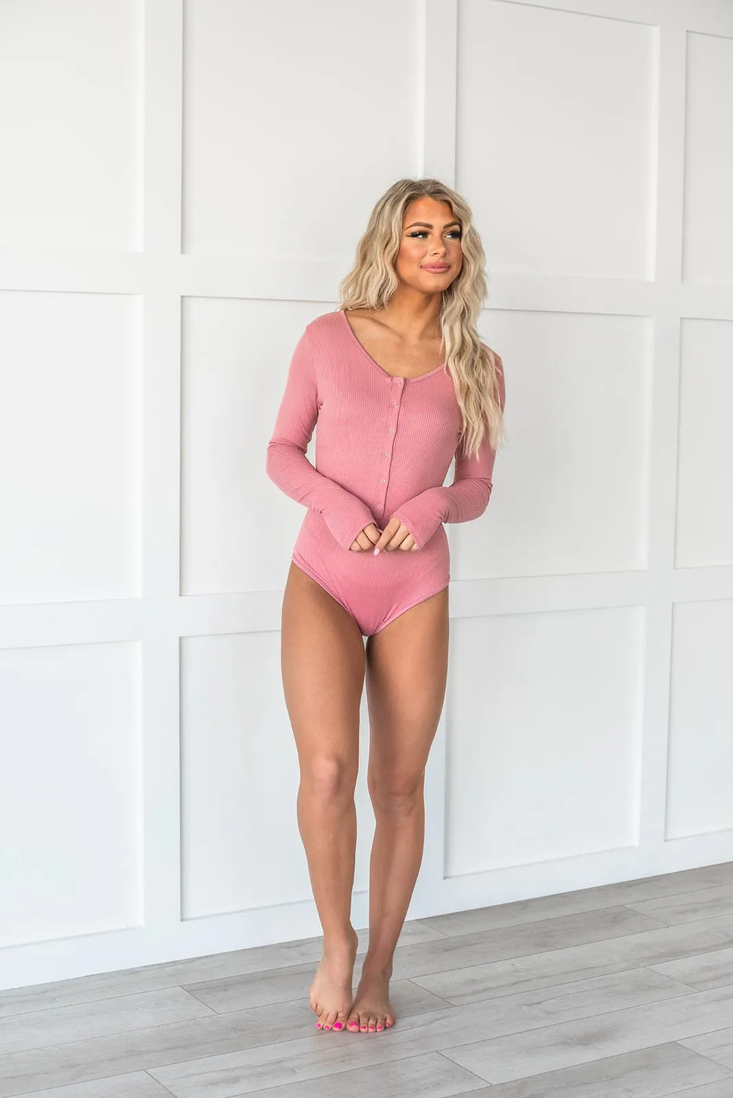 Get the Look Ribbed Bodysuit- Pink