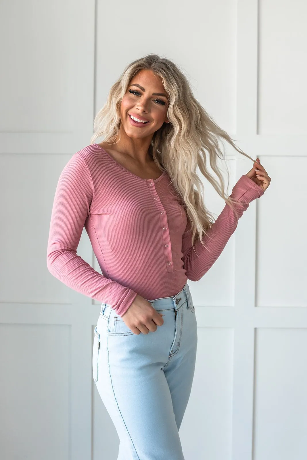 Get the Look Ribbed Bodysuit- Pink