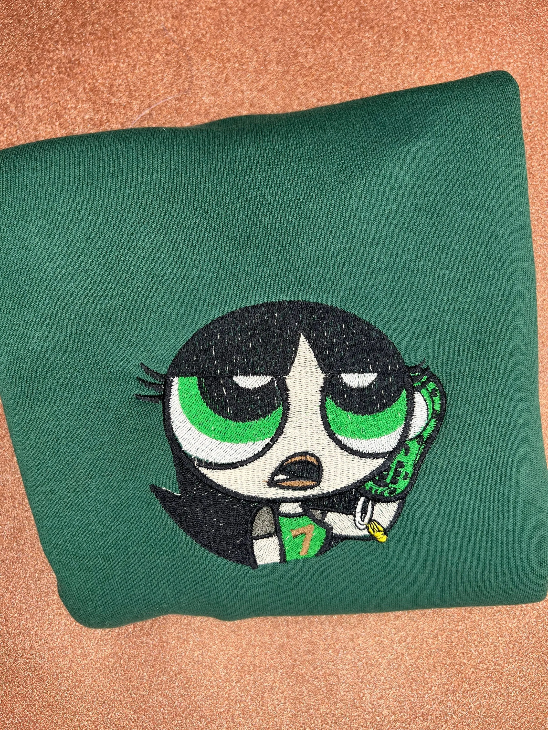 Green Girl Embroidered Sweatshirt | Cute Embroidered Sweatshirts