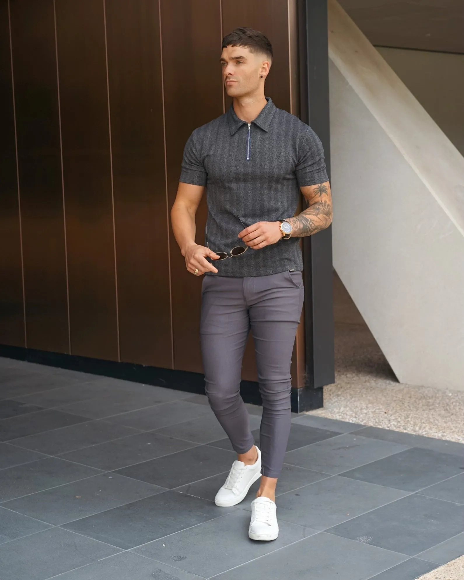 Grey Stretch Chino Pants