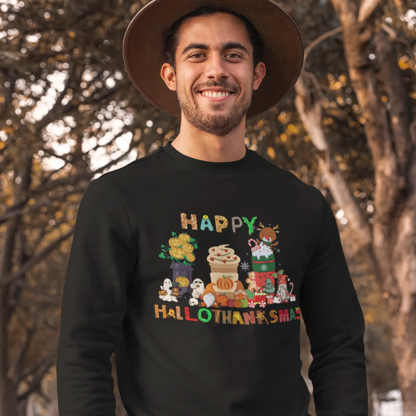 HalloThanksMas Sweatshirt, Holiday Season Sweatshirt, Holiday Gnome Sweatshirt, Halloween Sweatshirt, Thanksgiving Shirt, Christmas Shirt, Holiday Season Gift