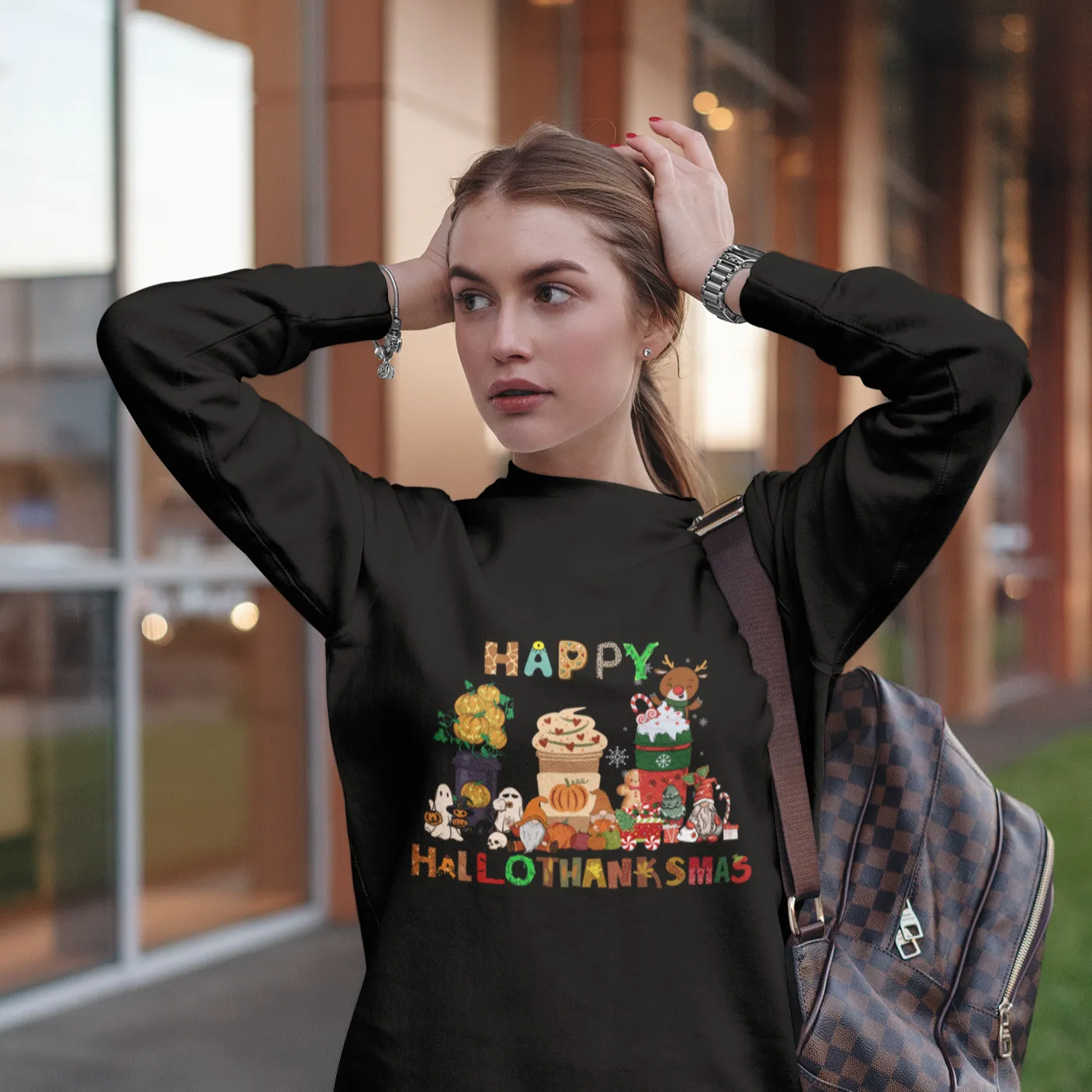 HalloThanksMas Sweatshirt, Holiday Season Sweatshirt, Holiday Gnome Sweatshirt, Halloween Sweatshirt, Thanksgiving Shirt, Christmas Shirt, Holiday Season Gift