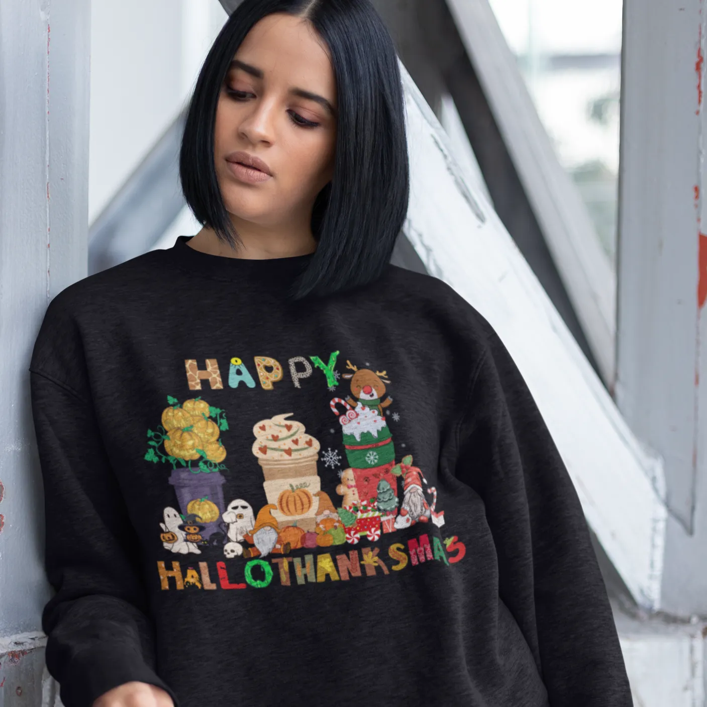 HalloThanksMas Sweatshirt, Holiday Season Sweatshirt, Holiday Gnome Sweatshirt, Halloween Sweatshirt, Thanksgiving Shirt, Christmas Shirt, Holiday Season Gift